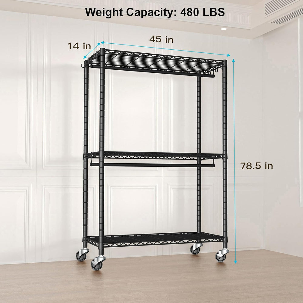 FUTASSI Rolling Clothes Rack, Clothing Racks for Hanging Clothes, Black