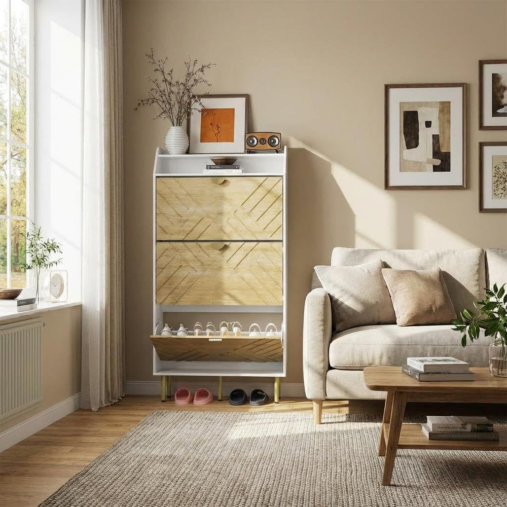 IDEALHOUSE Shoe Cabinet with 3 Flip Drawers, Hidden Shoe Storage Cabinet with...