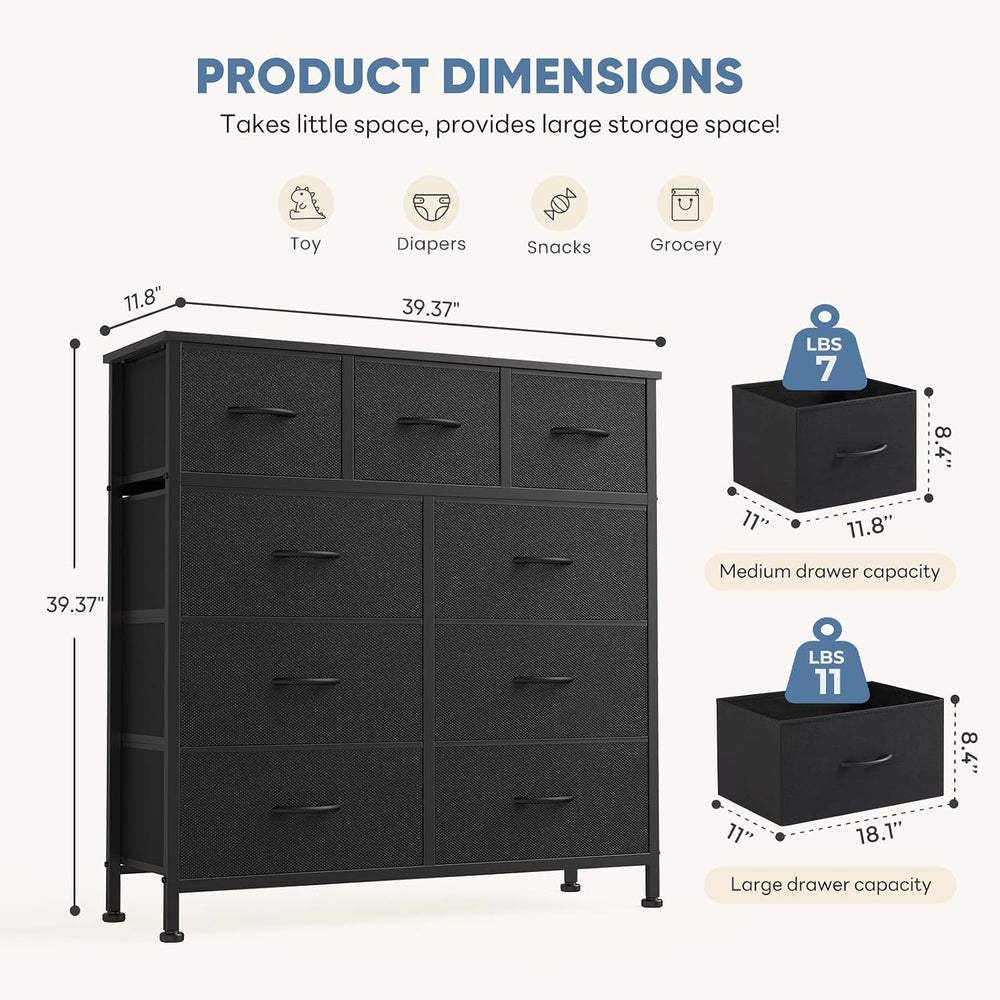 DUMOS Dresser for Bedroom, 9 Drawers Fabric Storage Organizer