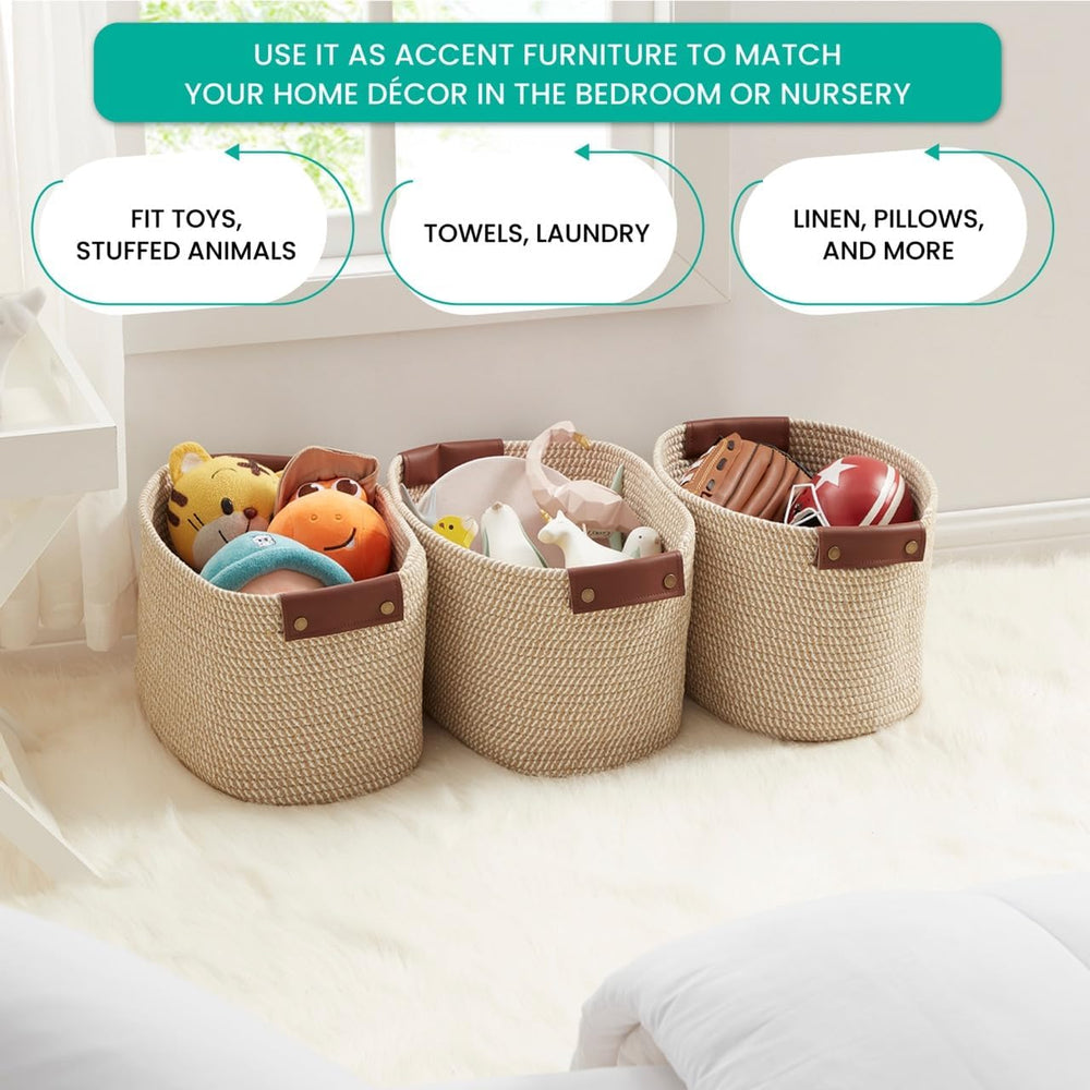 3 Pack Woven Cotton Rope Storage Basket, 15x10x9, Multi-Brown