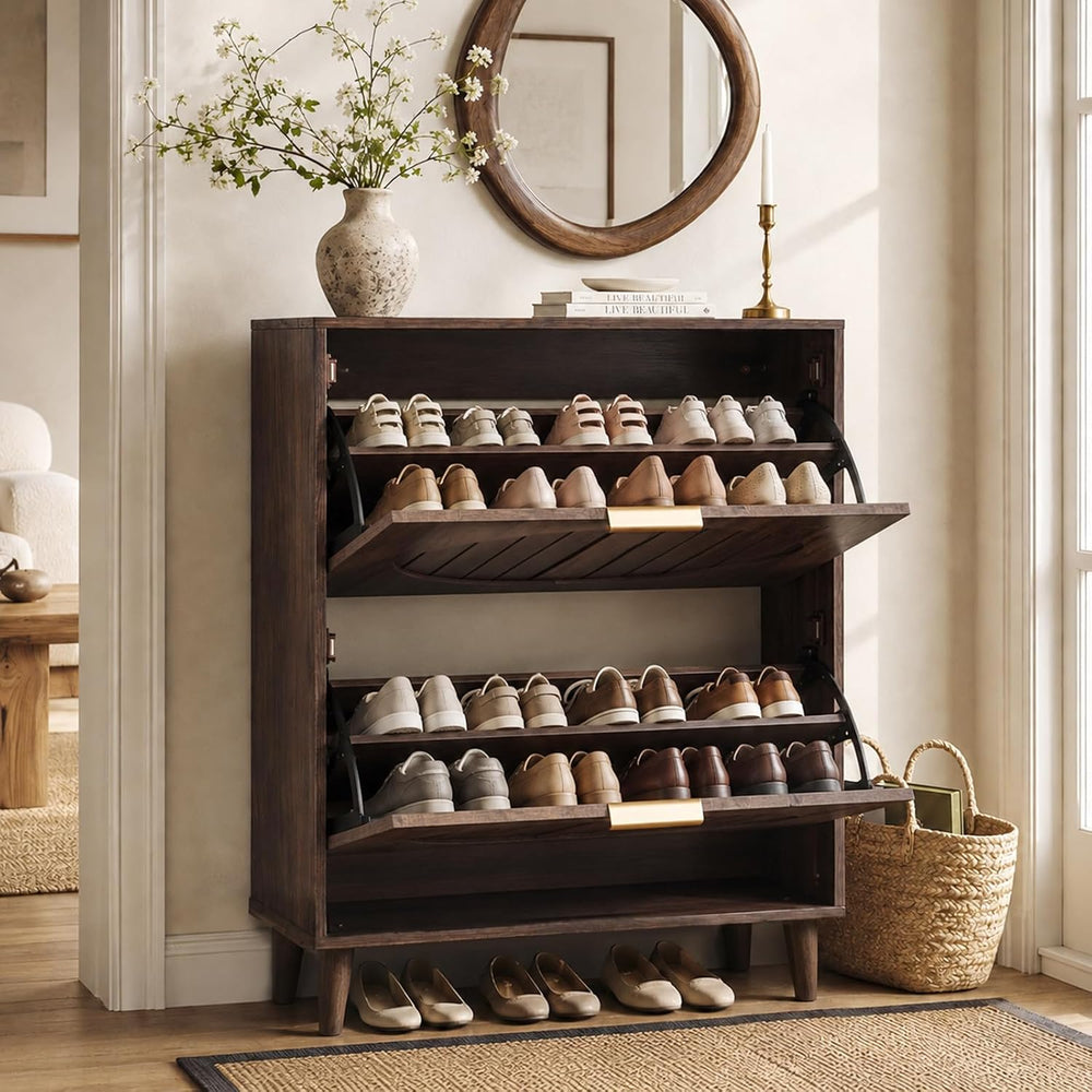 Shoe Storage Cabinet for Entryway, Narrow Slim Shoe Cabinet with 2 Flip Drawe...
