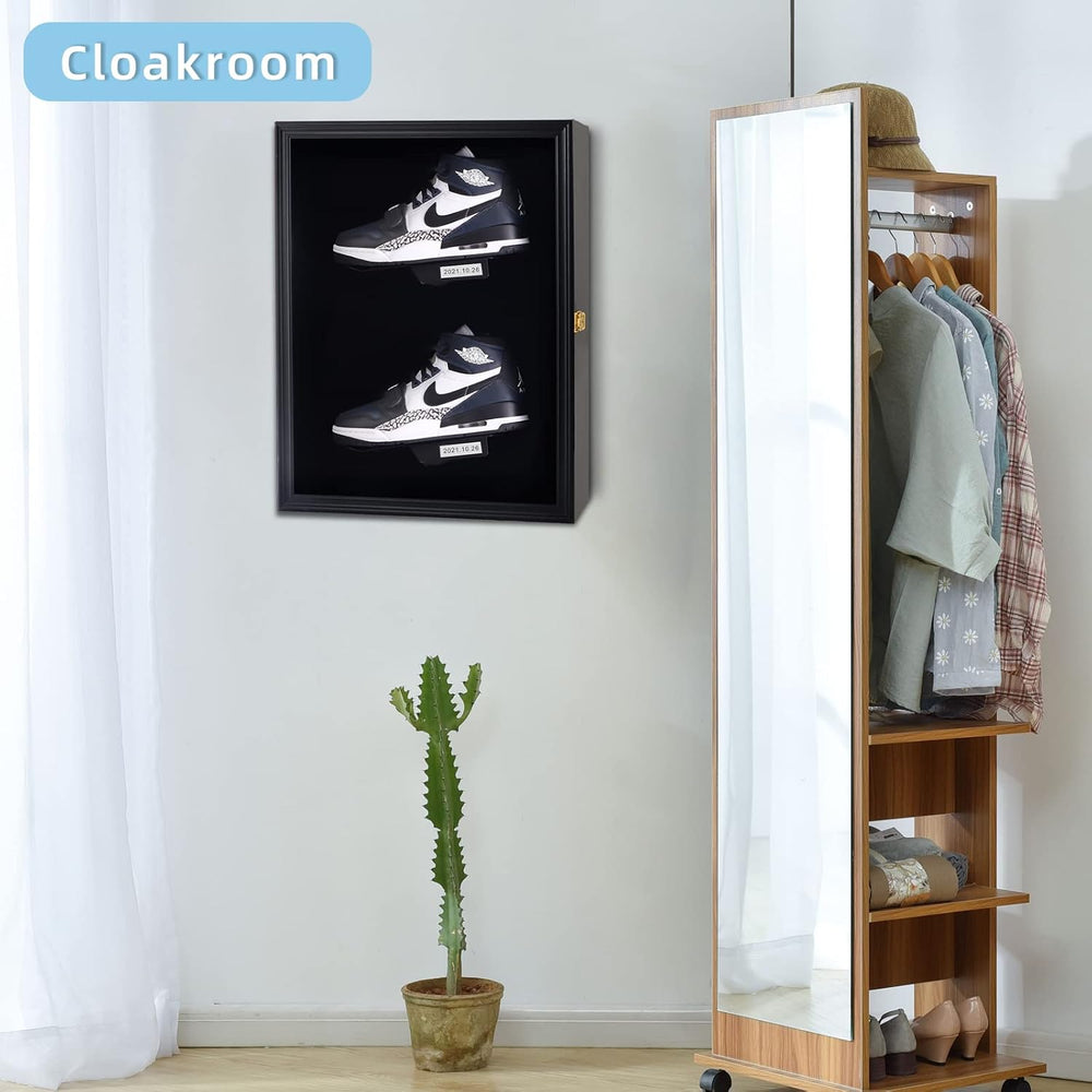 Memorabilia Shoe Display Case Wooden Frame Wall Mount Acrylic Clear Door Snea...