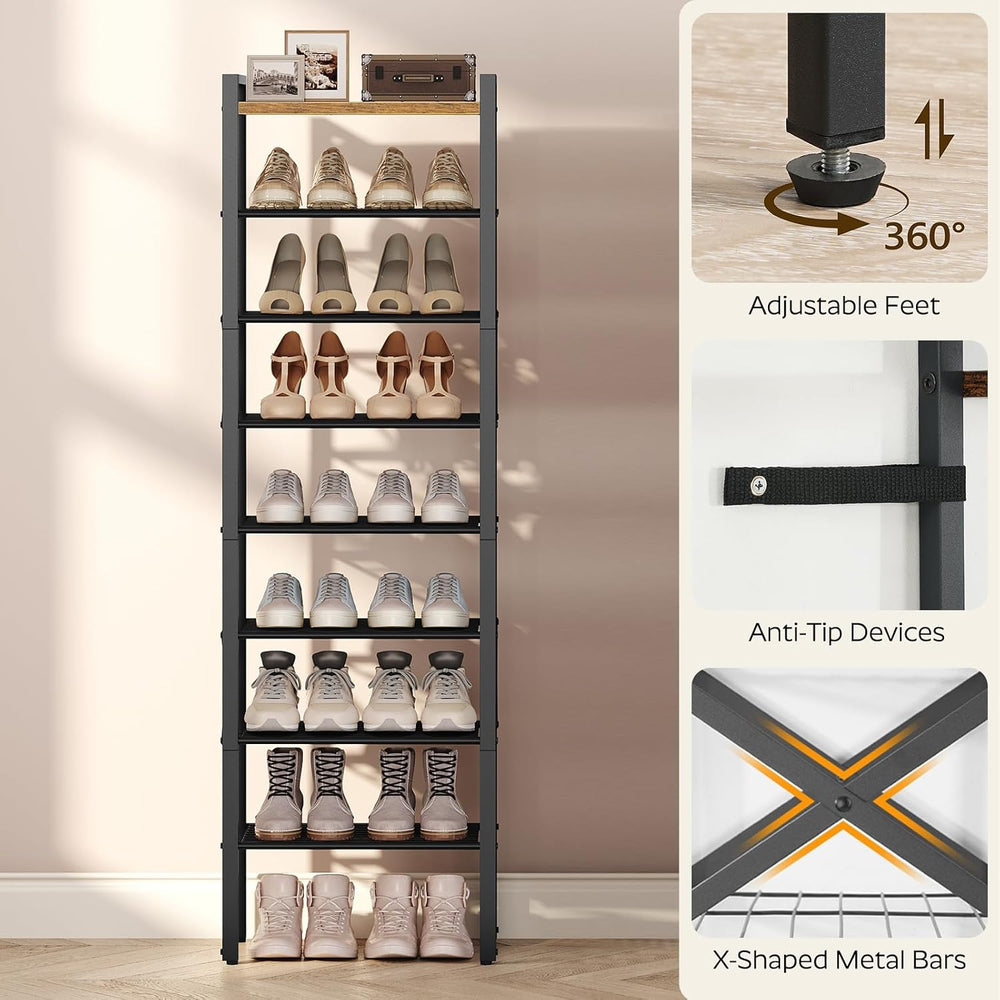 YATINEY 8-Tier Narrow Shoe Rack, Tall Shoe Rack for 8-16 Pairs, Slim Shoe Sto...