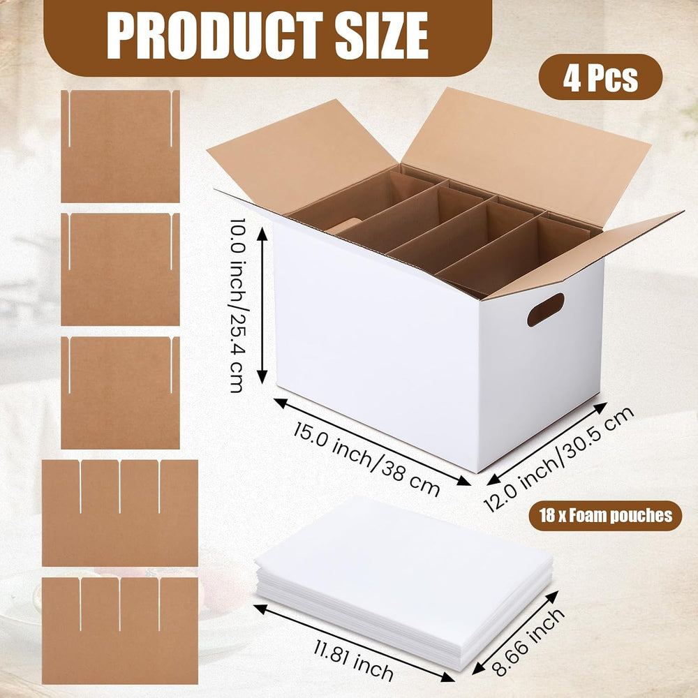 MotiMind 4 Sets Dish Moving Boxes with Divider Kits 15 x 12 x 10 Inches