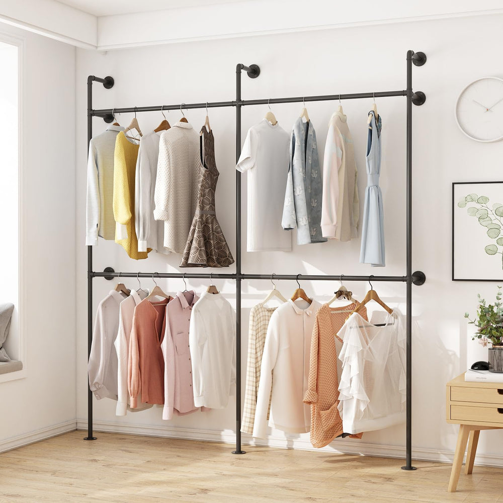 ORSENIGO Industrial Pipe Clothing Rack, Heavy Duty Metal Clothes Rack with Do...