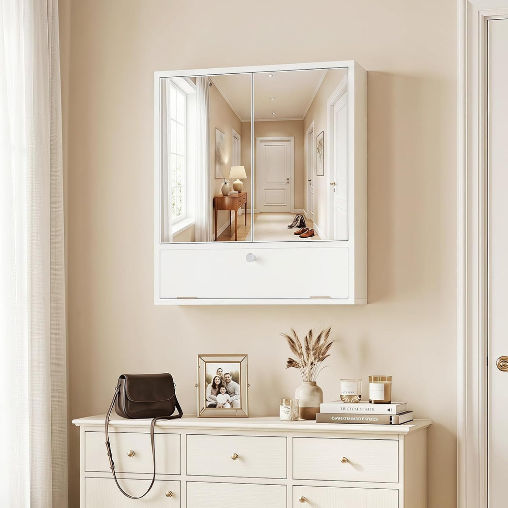 Tangkula Bathroom Wall Cabinet with Mirror, Modern Medicine Cabinet (White)