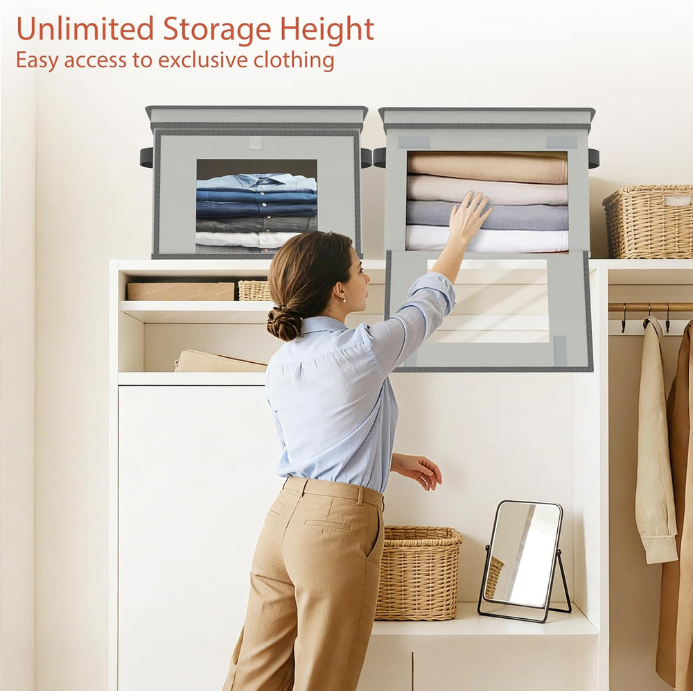 Univivi Front Opening Storage Bins with Lids for Home, Gray, 4 Pack