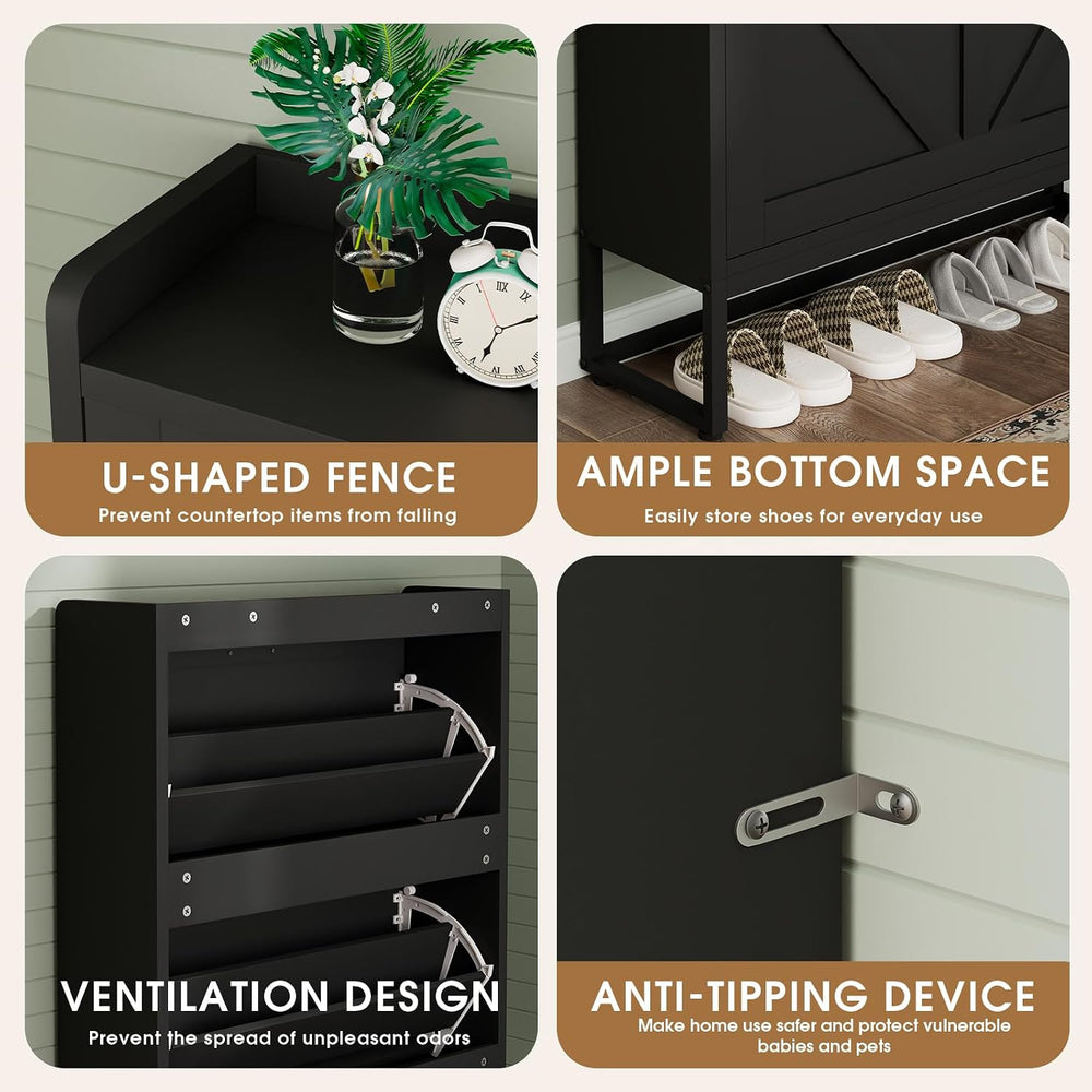 GRUSIGN Shoe Cabinet, Shoe Storage Cabinet with 2 Flip Drawers & Adjustab...