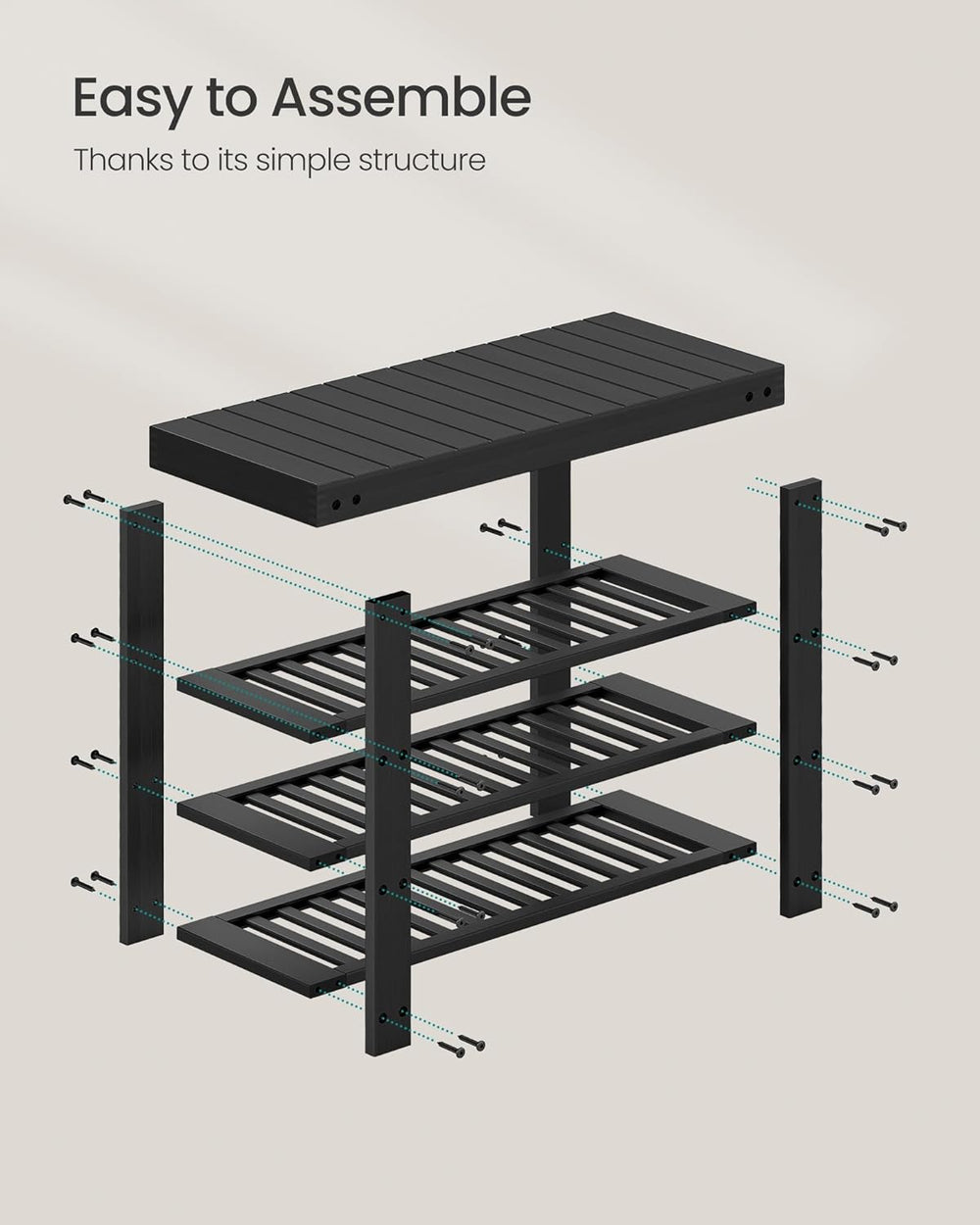 SONGMICS Shoe Rack Bench, 4 Tier Bamboo, 11.3 x 27.6 x 20.5 Inches