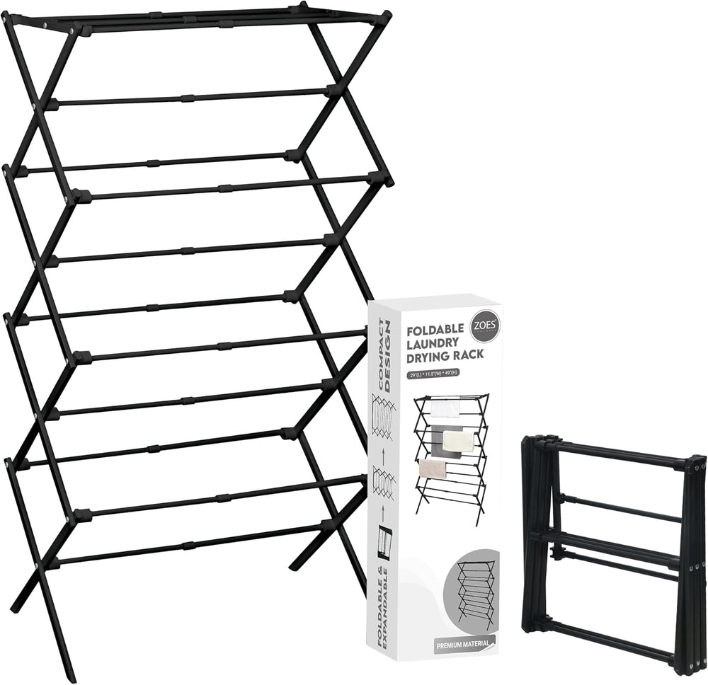 ZOES HOMEWARE 4-Tier Clothes Drying Rack, 4ft High Foldable Drying Rack Cloth...