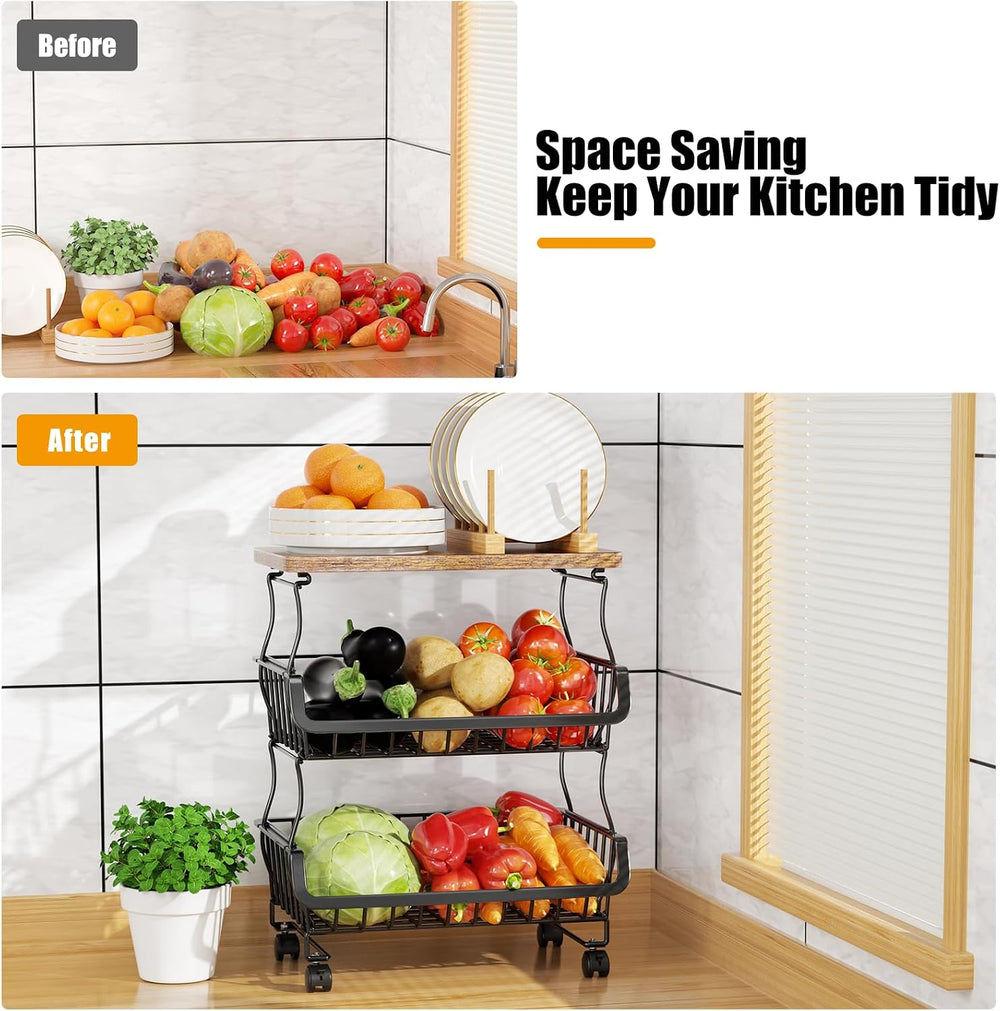 Gsiekare 4 Tier Fruit and Vegetable Basket for Kitchen with Wheels