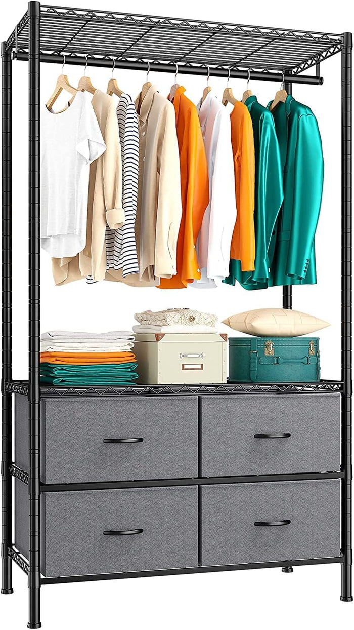 Raybee Clothes Rack, Heavy Duty Portable Closet for Bedroom,Dorm, 4 Drawers