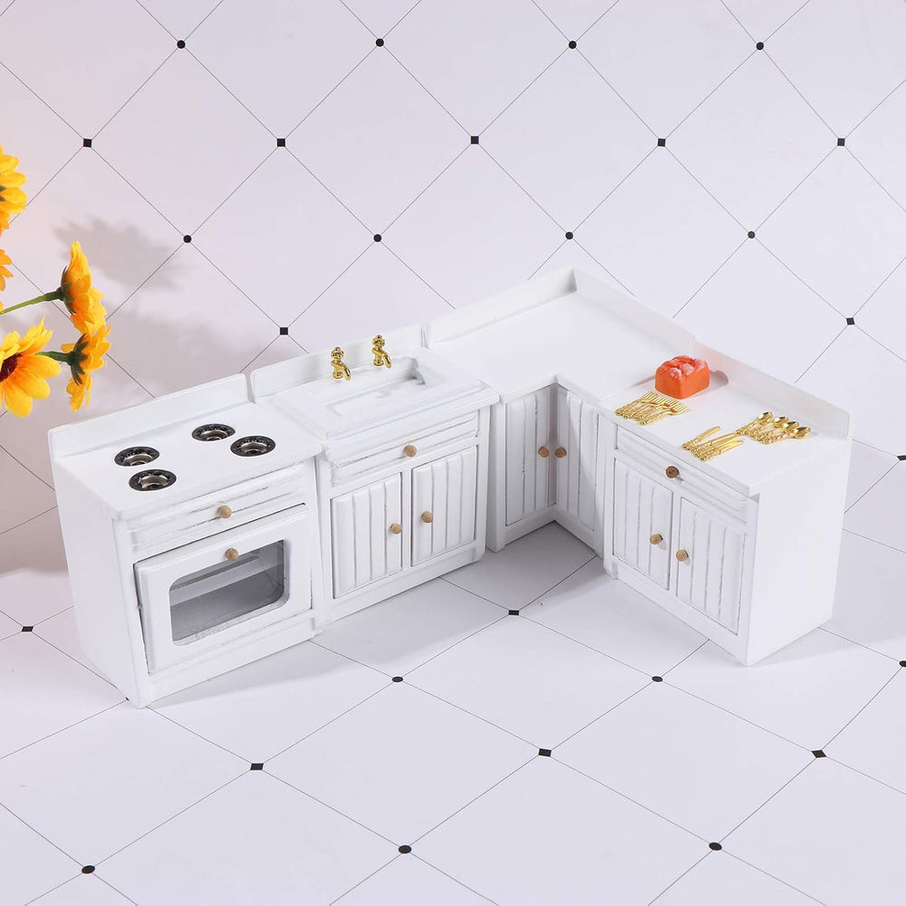 1:12 Scale Dollhouse Kitchen Furniture Set, 5 Piece Wooden Miniature Kitchen ...