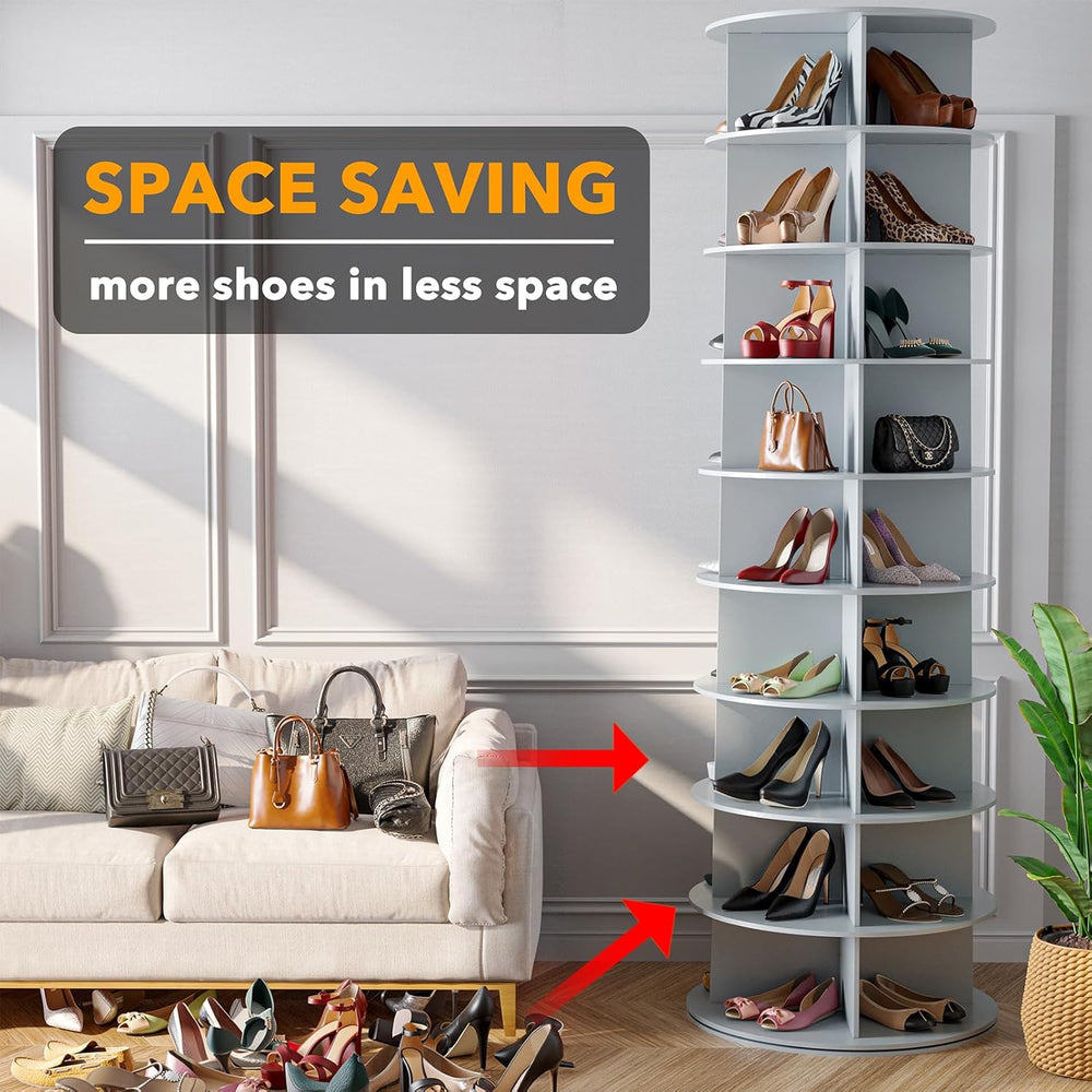 SpaceAid 9 Tier Rotating Shoe Rack Tower, Spinning Shoe Display Lazy Susan, R...