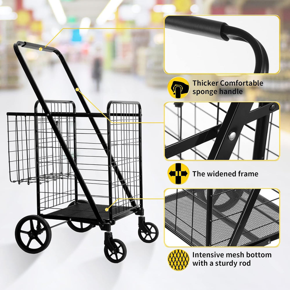 BIEAMA Folding Shopping Cart, 450 Lb Capacity Grocery Cart, Extra Large