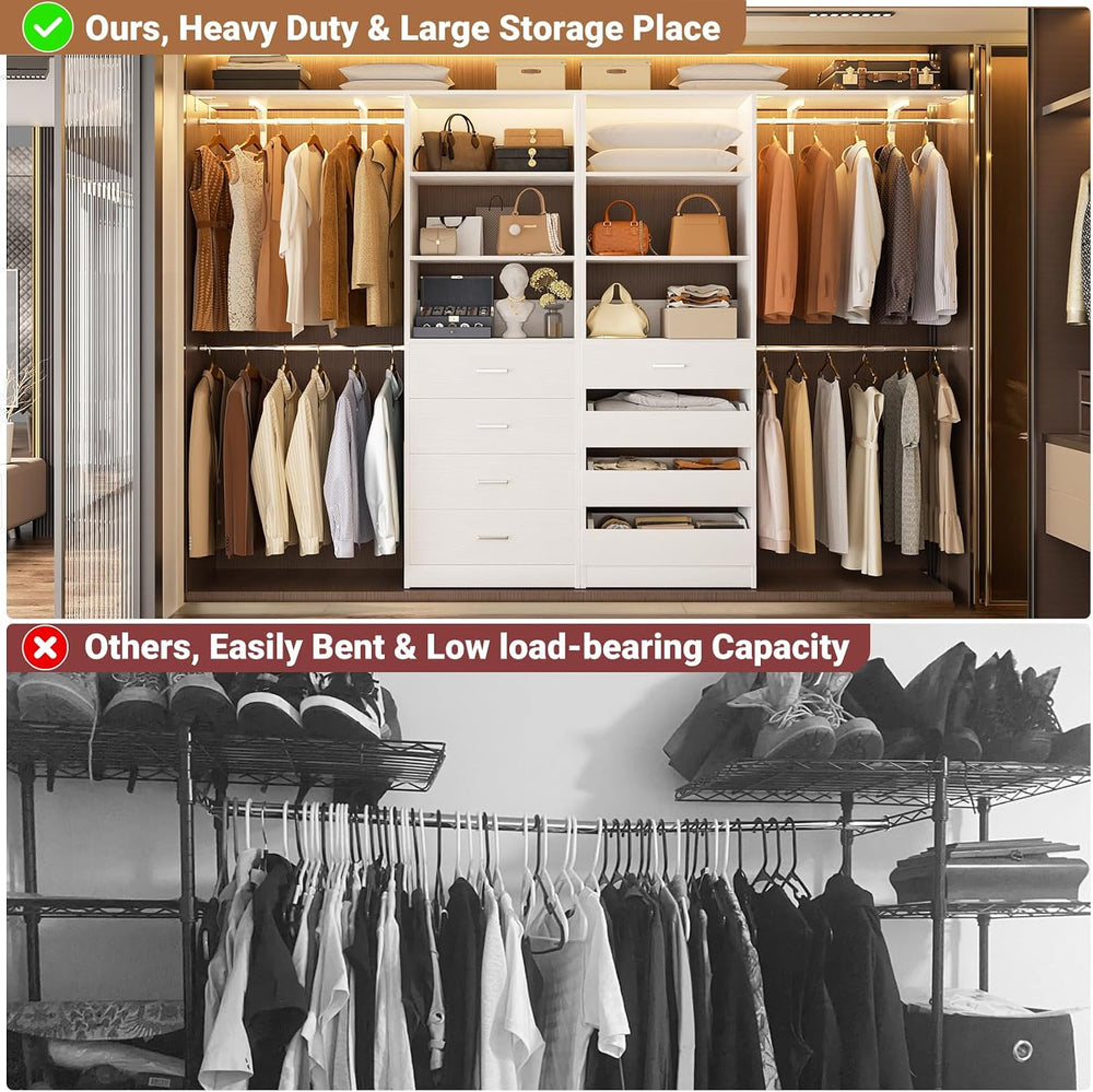 Aheaplus Closet System, Wood Closet Organizer System with 8 Drawers &4 Rods