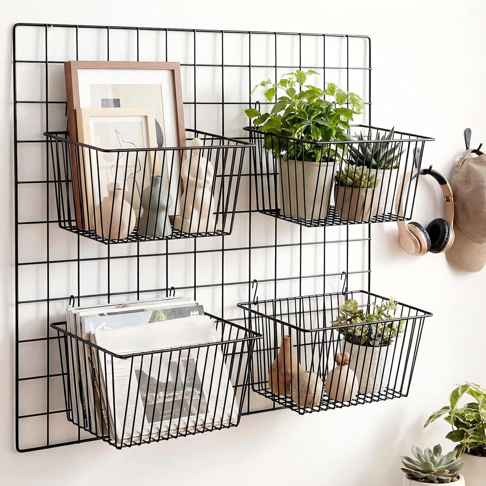 4pcs Hanging Wire Basket Set with S Hooks, 10.8''x7.8''x5.6&#...