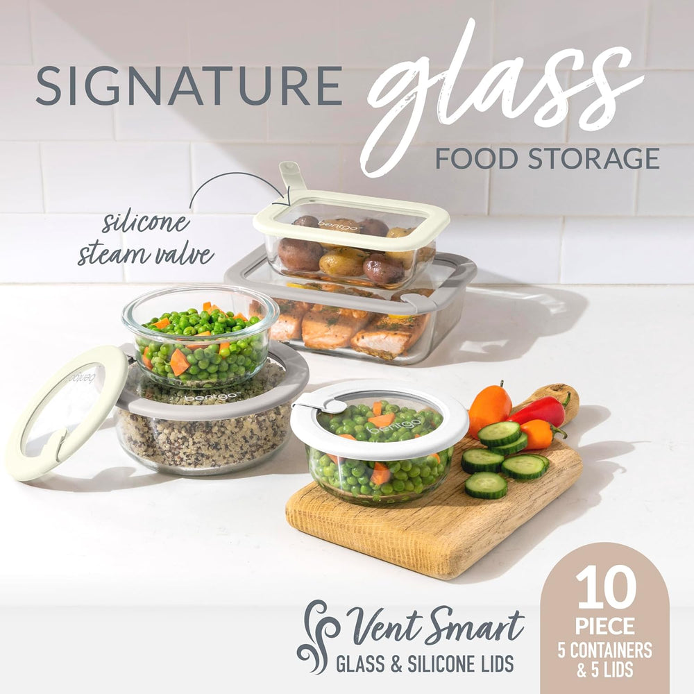 Bentgo Signature Glass Food Storage Containers with Lids, 10 Piece Set