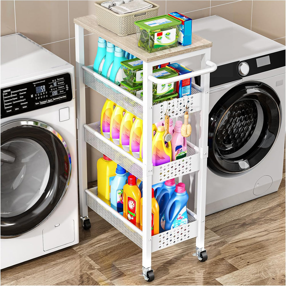 Vivihomety 4-Tier Laundry Utility Rolling Storage Cart with Wheels, Metal