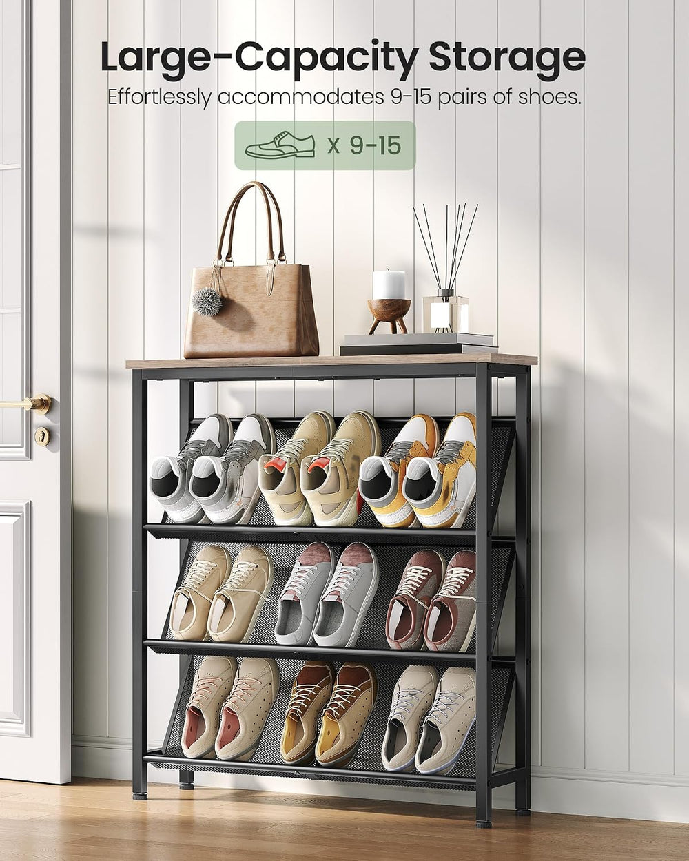 CHOEZON Shoe Rack, 4-Tier Slanted Shoe Storage Shelf, Narrow Shoe Rack for En...