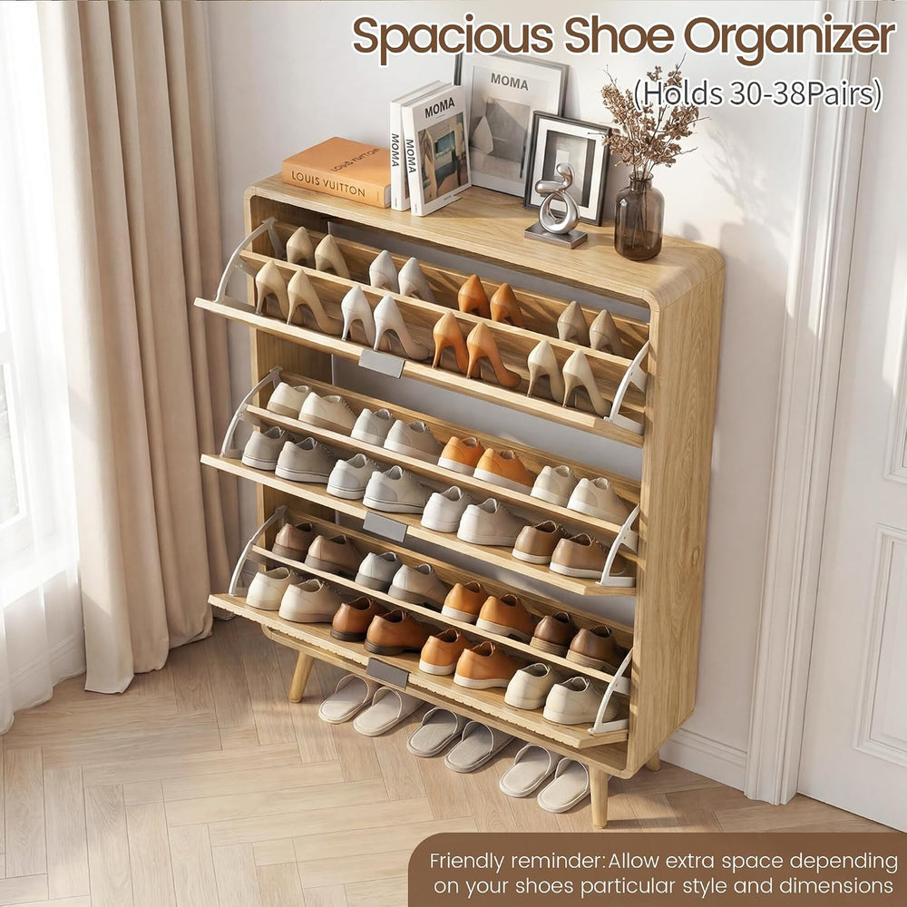 FurSch Fluted Shoe Storage Cabinet with 3 Flip Drawers, Narrow Shoe Rack Cabi...