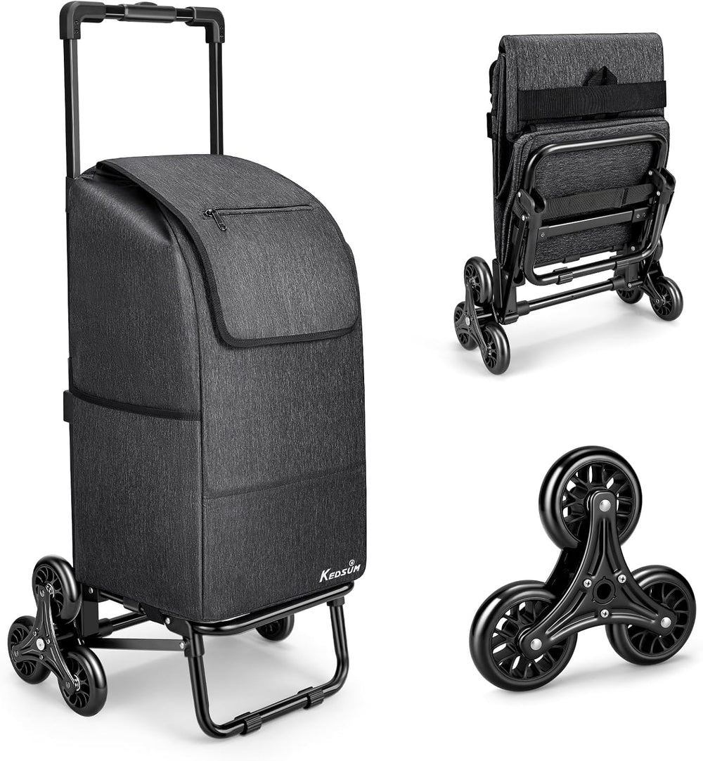 KEDSUM 2-in-1 Stair Climbing Grocery Cart, 300LB Shopping Cart, Black