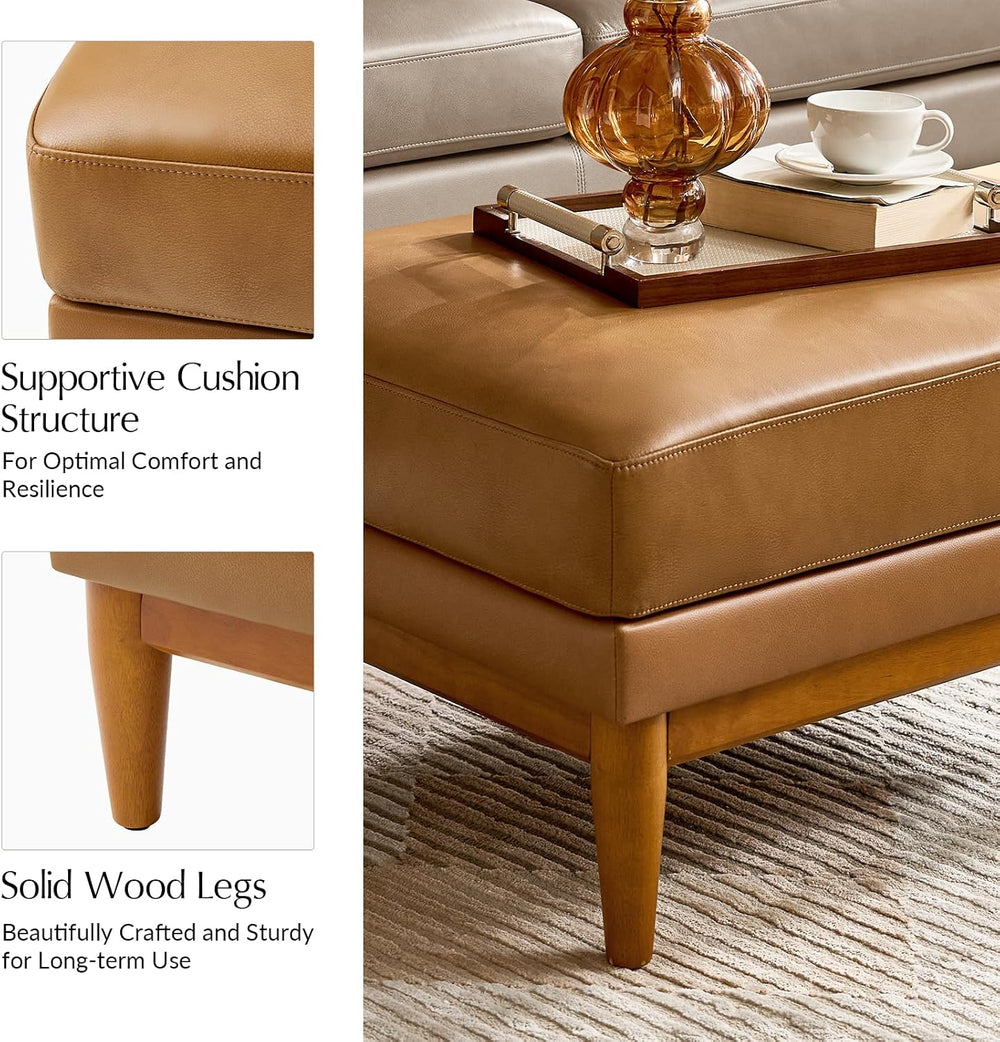 HULALA HOME Genuine Leather Ottoman Coffee Table, Foot Stools Ottoman with So...
