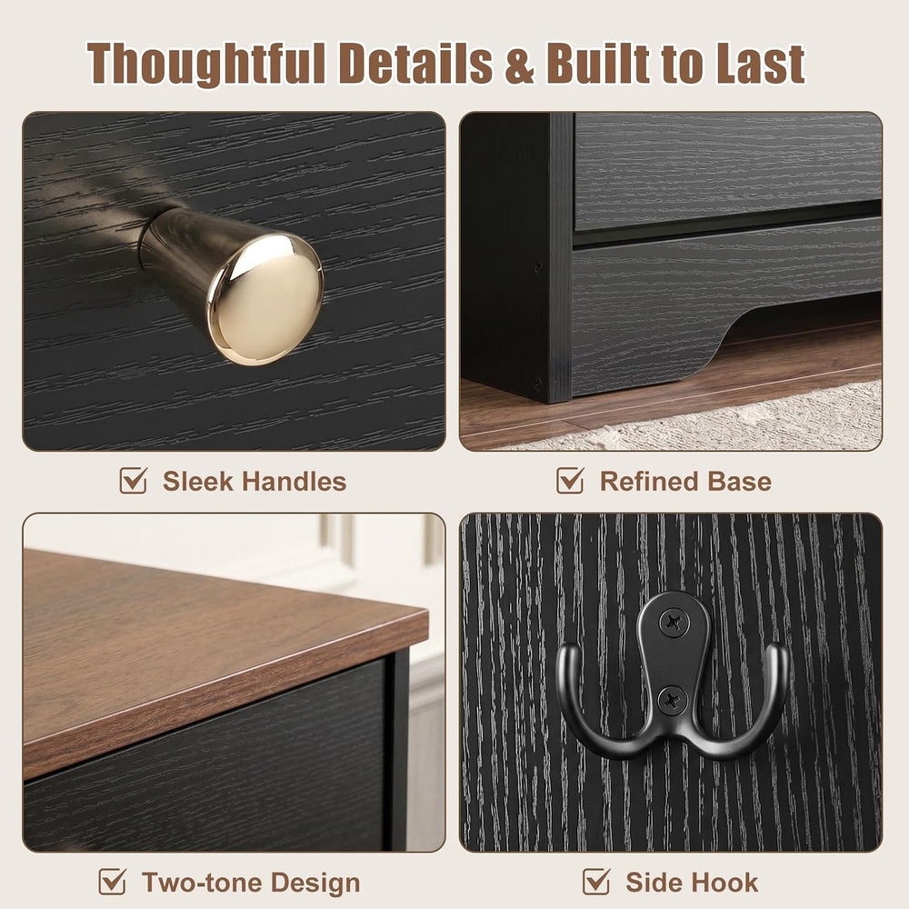 Nicetree Shoe Cabinet, 2 Flip Drawers Slim Black Walnut Top Entry Storage