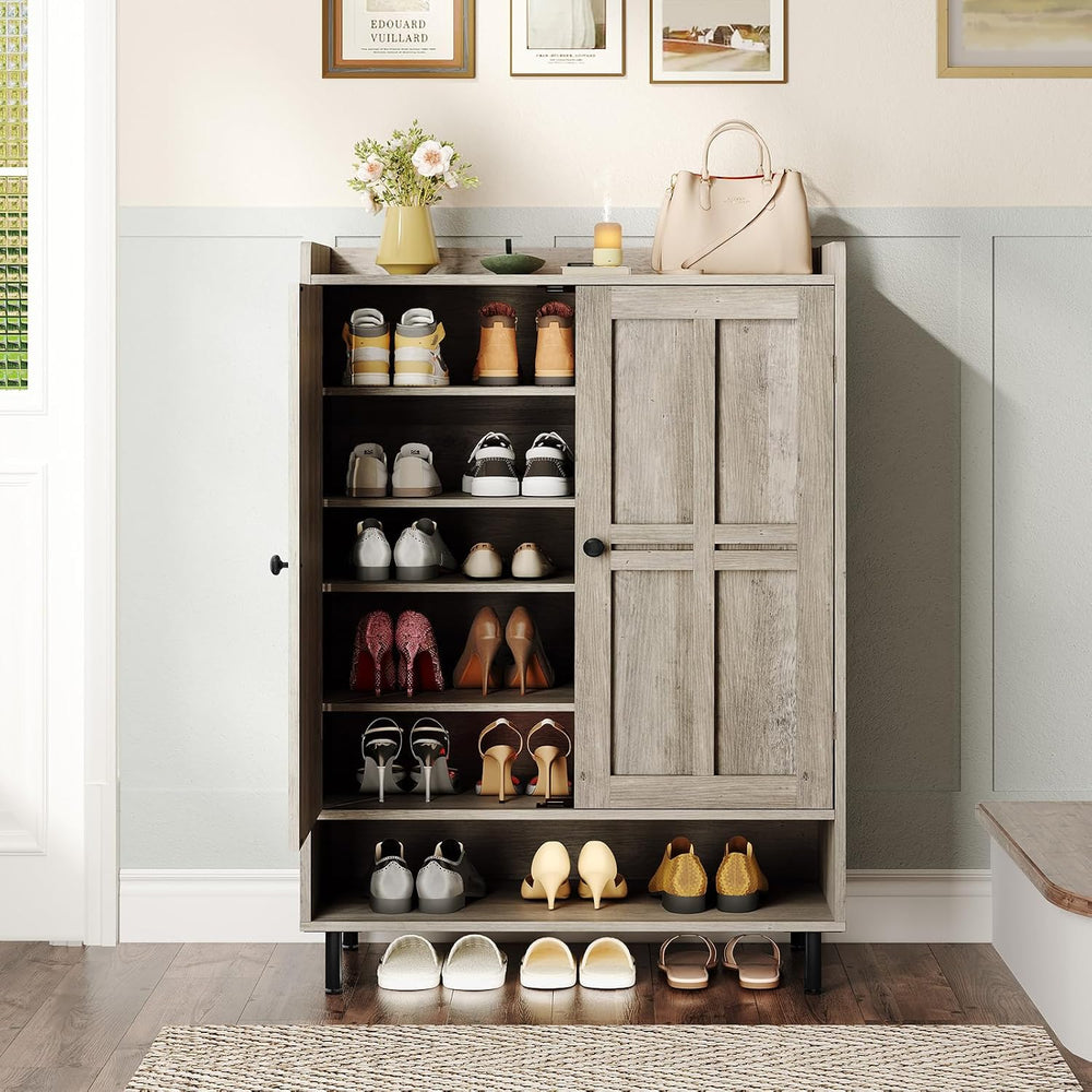 ONBRILL Shoe Cabinet with Cross Molding Doors, 6-Tier Storage(Gray Wash)