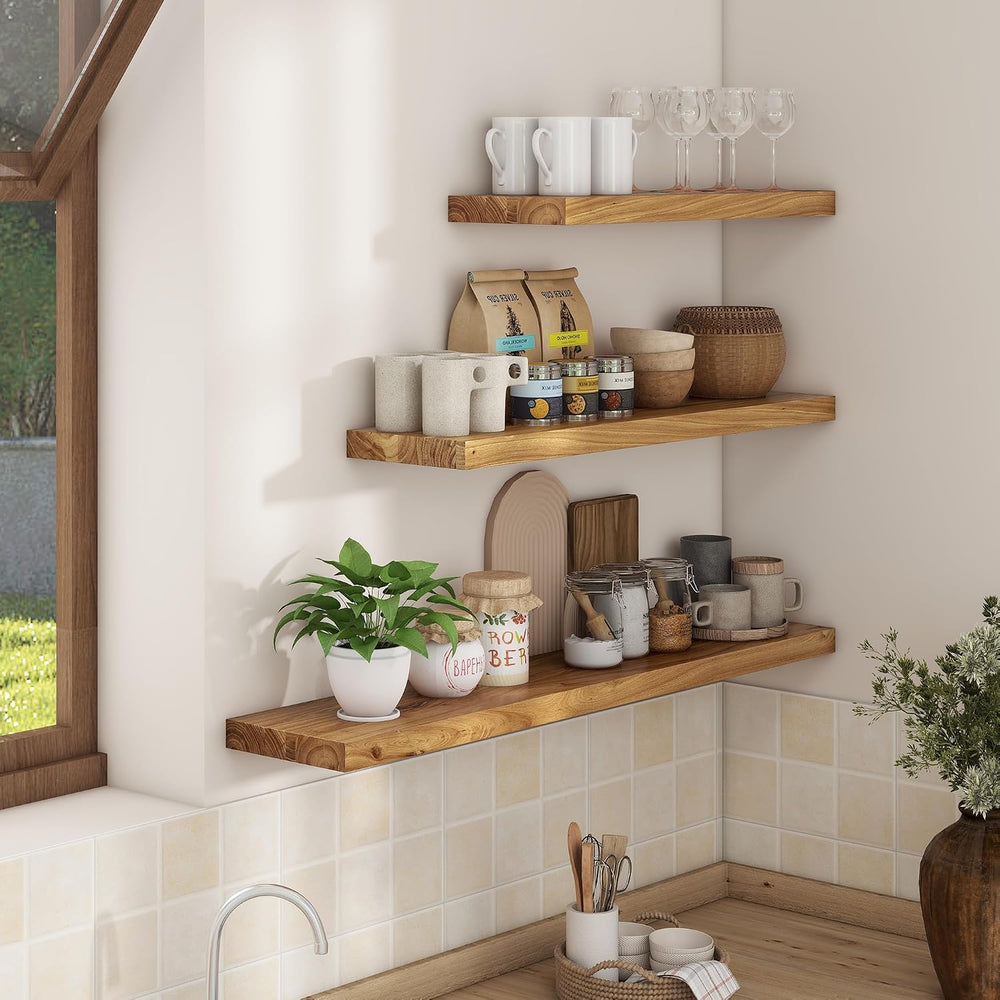 Floating Shelves for Wall, 36in Reclaimed Elm Wood Shelves, Natural, 2PCs