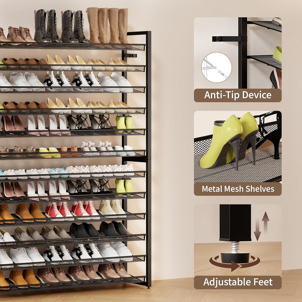 Metal Shoe Rack,Large 12 Tier Shoe Organizer, Heavy Duty Metal 6-Tier Stackab...
