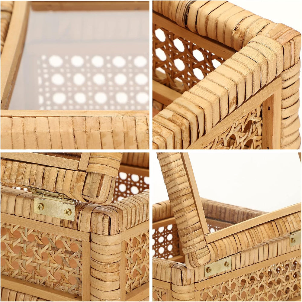 Amyhill Set of 2 Rattan Decorative Box with Glass Lid Rectangular Natural Wov...