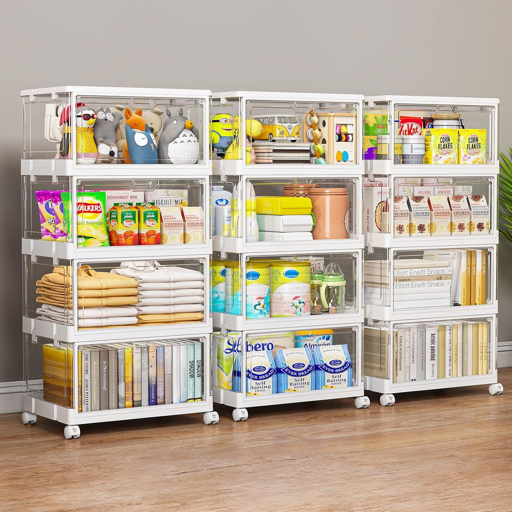 4 Tier Plastic Storage Bins with Lid 23QT, Stackable Storage Containers with ...