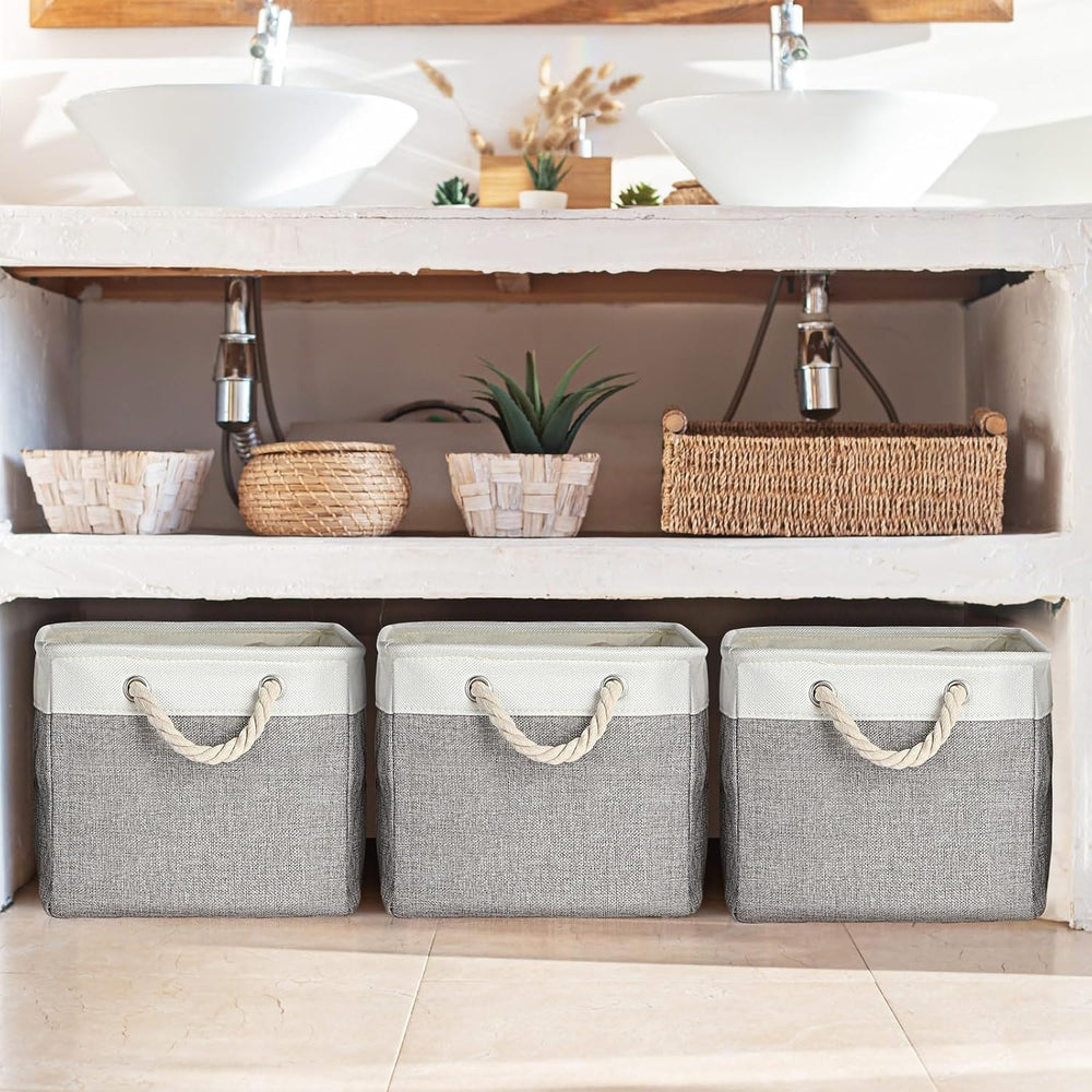 meekoo 8 Pack Fabric Storage Bins Baskets, 17 x 12 x 15 in, Gray White