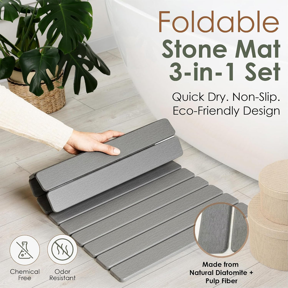 Large Stone Dish Drying Mat for Kitchen Counter, Foldable Quick Dry Stone Dis...