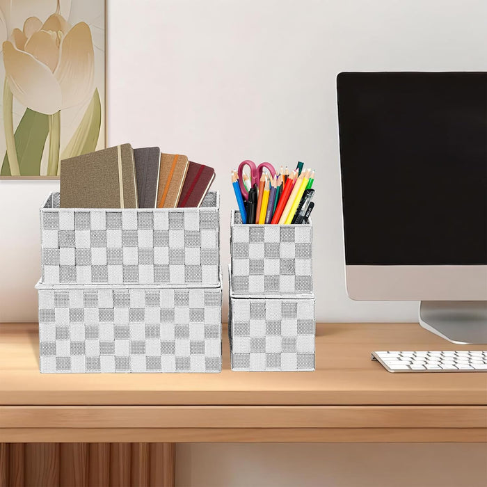 Woven Polypropylene Basket Set of 8, Woven Storage Basket, Woven Strap Baskets, Woven Basket Organizer for Bedroom, Bathroom, Office, Shelf, Dresser, Kitchen, Pantry, Gray