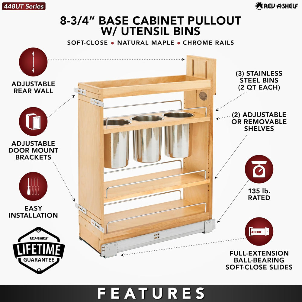 Rev-A-Shelf Pullout Organizer w/Soft-Close, Min Cabinet Opening 8.5" W