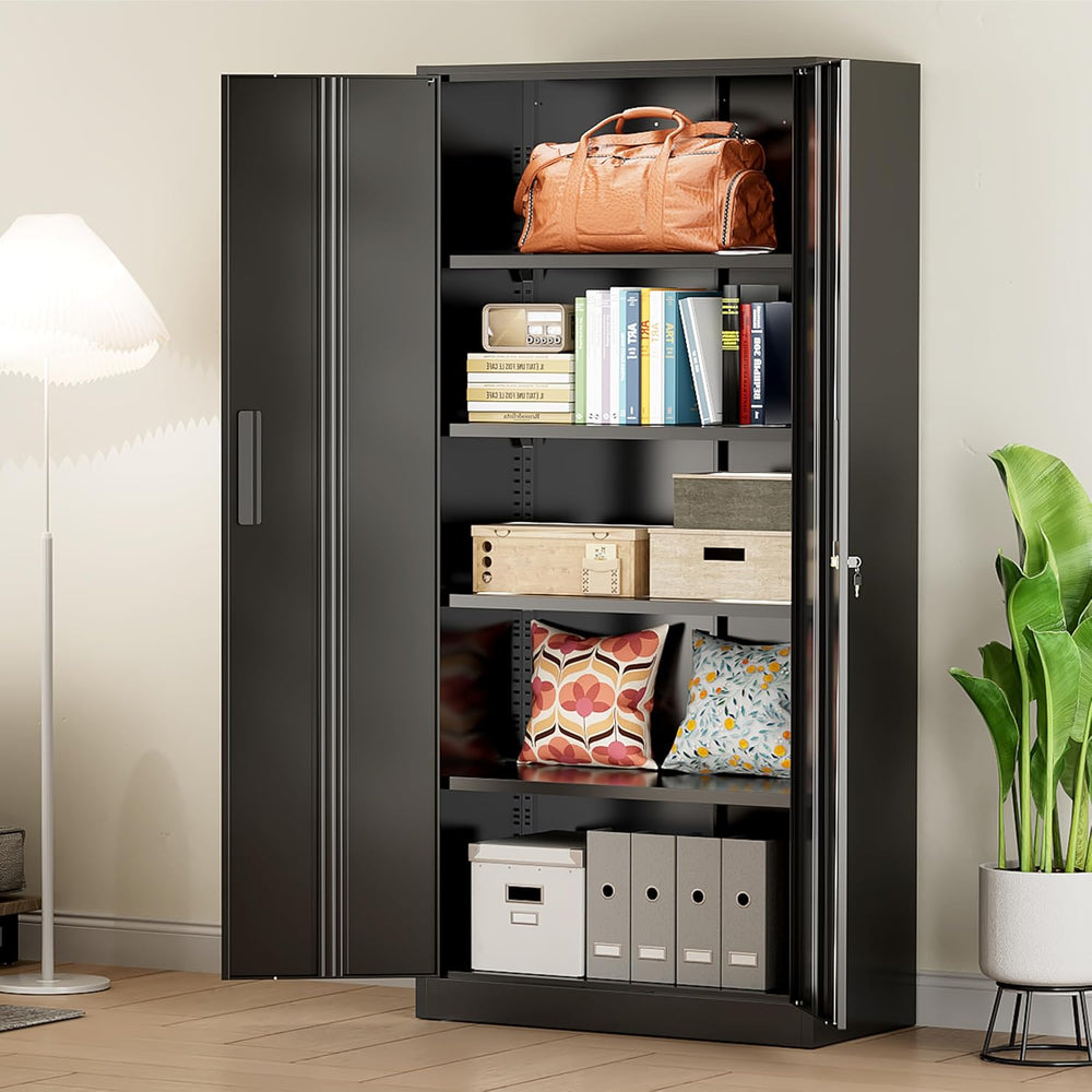 Greenvelly Metal Cabinet, 72" Black Locking Metal Storage Cabinet with 2...