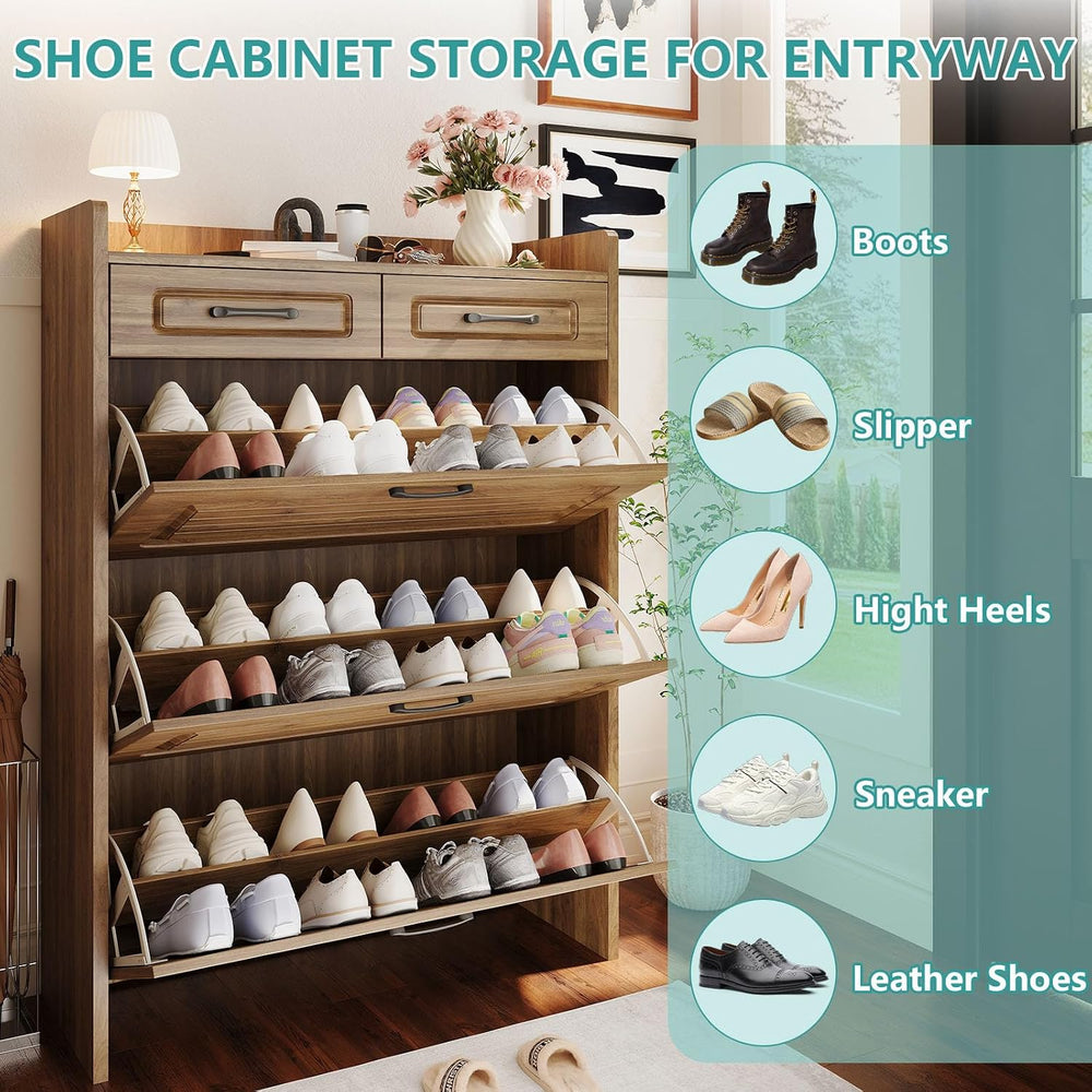 Shoe Cabinet for Entryway with 3 Large Flip Drawers and 2 Storage Drawer