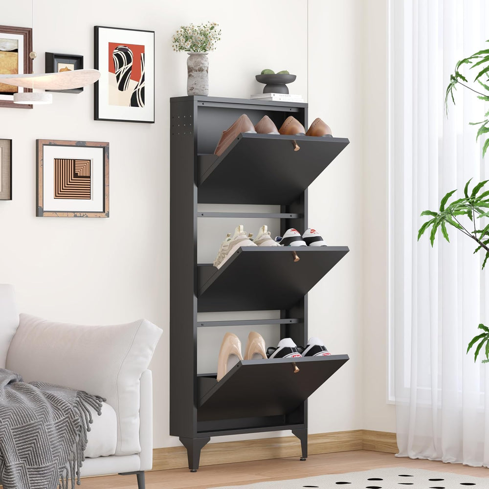 Shoe Storage Cabinet for Entryway with 3 Flip Drawers, Freestanding Shoe Orga...