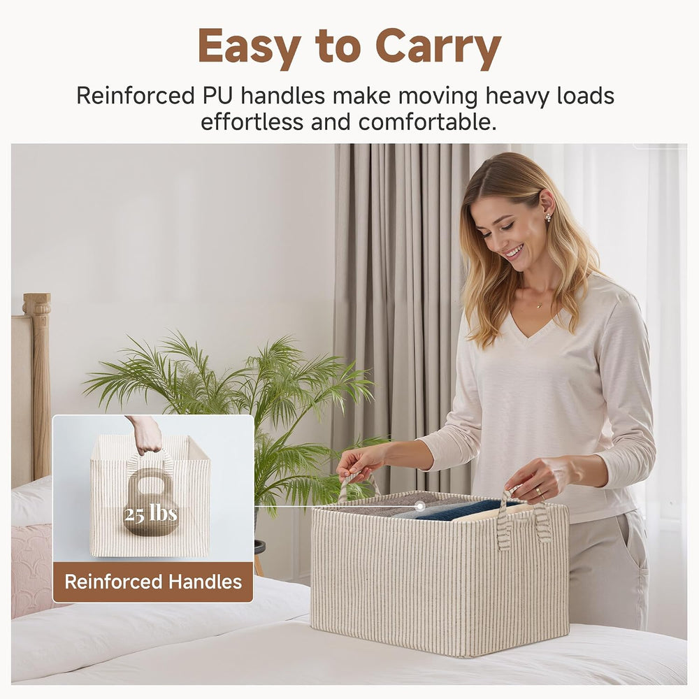 StorageWorks Fabric Storage Bins, Khaki & Beige Stripes, 2-Pack