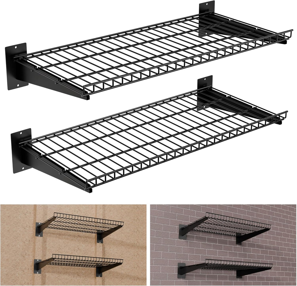 Garage Wall Shelving 24"x12" 2-Pack, Wire Wall Shelves, Black