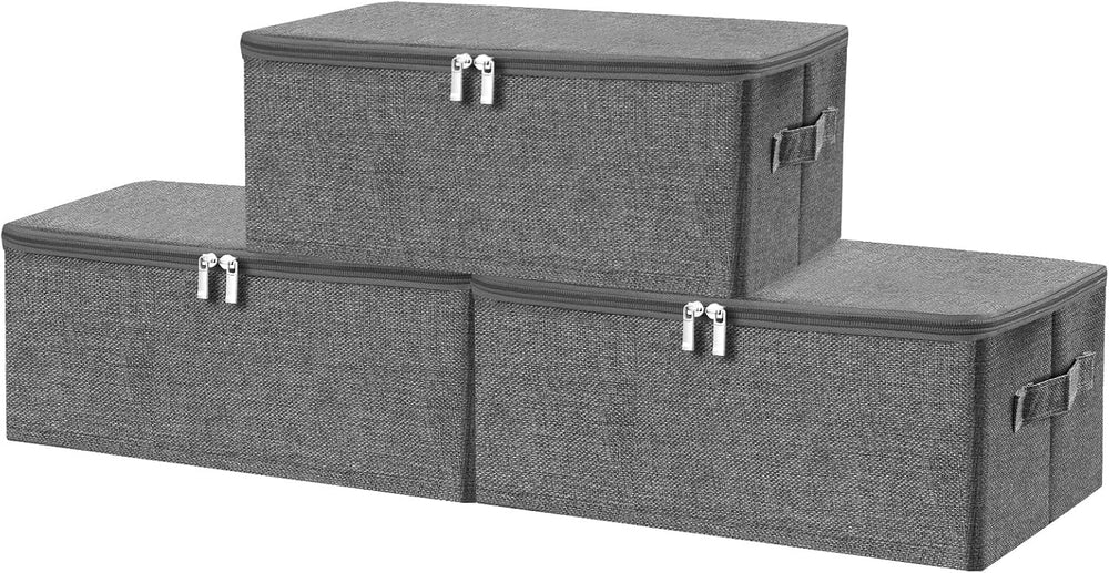 ANMINY Fabric Storage Bins with Zipper Lids, 15"x10"x6", Gray,...