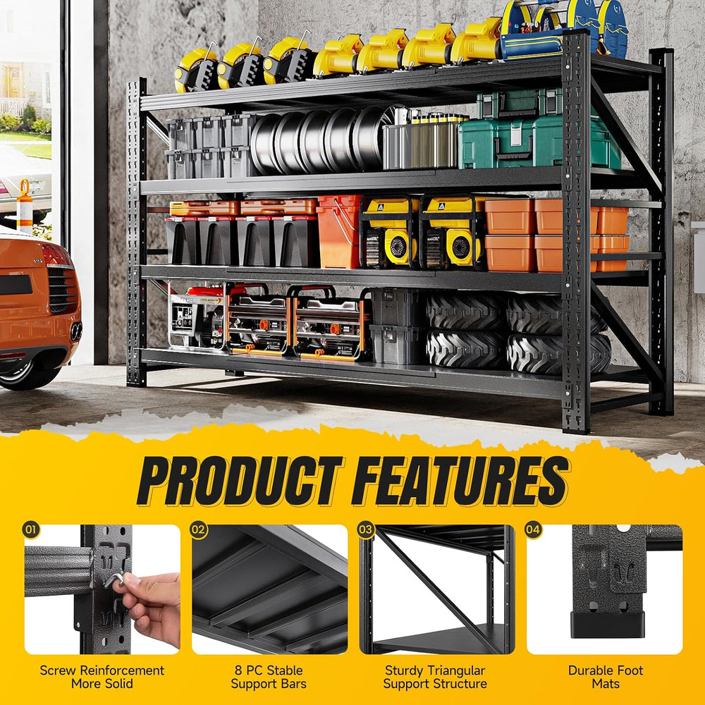 MIIIKO 75" W Metal Garage Storage Shelving Unit,9000LBS Heavy Duty Stora...