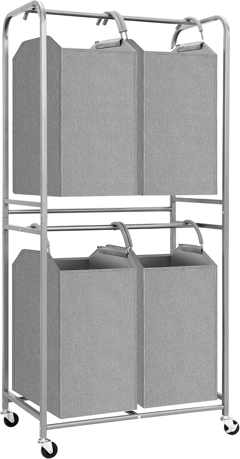 STORAGE MANIAC Vertical Laundry Hamper with Removable Tote Bags, Gray