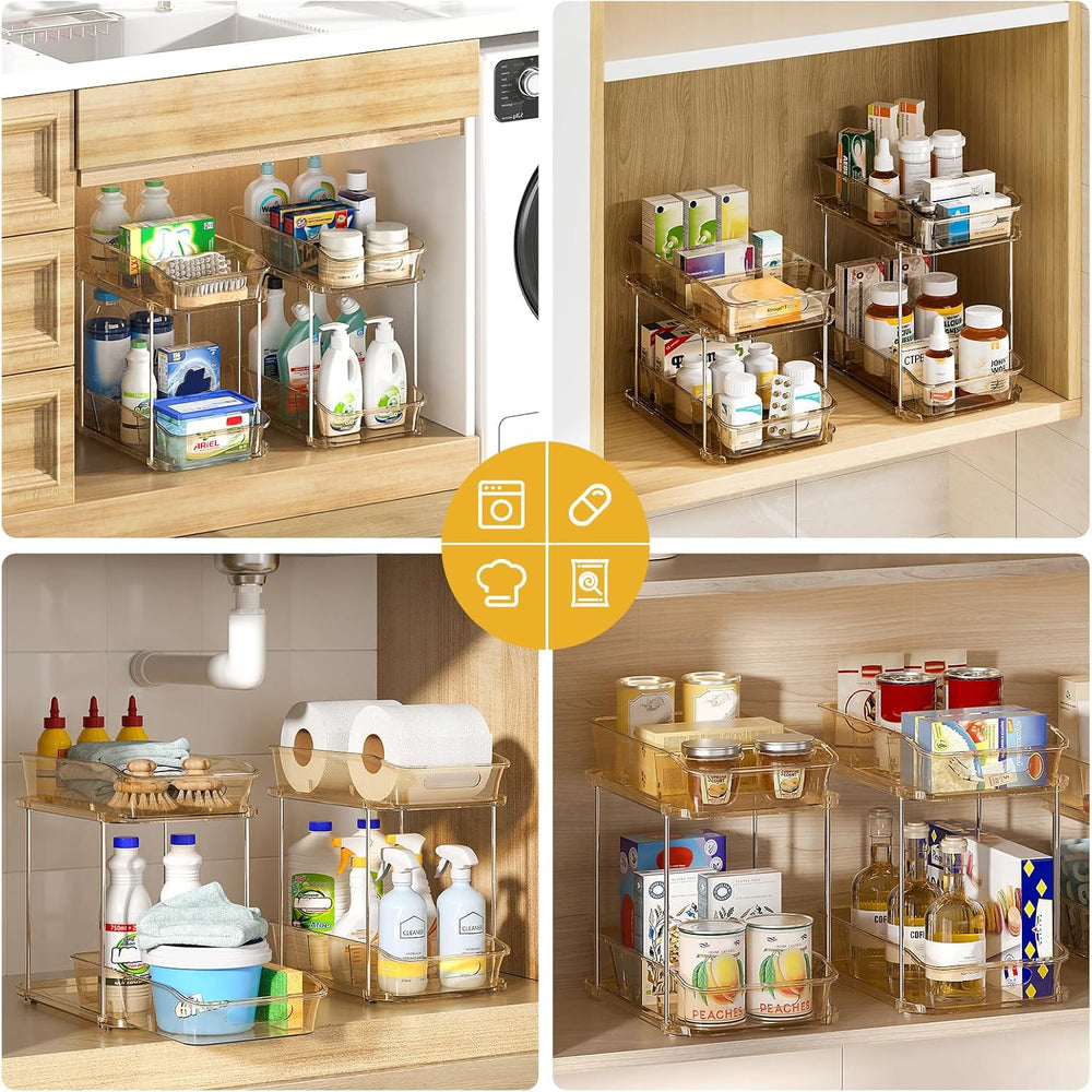 Delamu 2-Tier Under Sink Organizers and Storage, Multi-Purpose Stackable Bath...