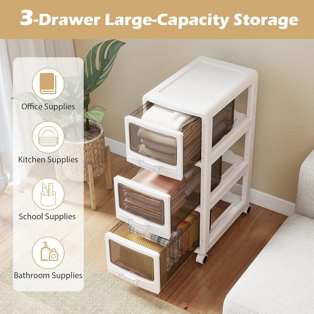 Giantex 3-Tier Rolling Storage Cart, Utility Cart with 3 Drawers & Lockab...