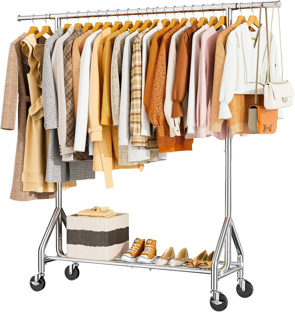 HYSEYY Heavy Duty Clothes Rack Load 450 LBS, Metal Garment Rack, Standing Rol...