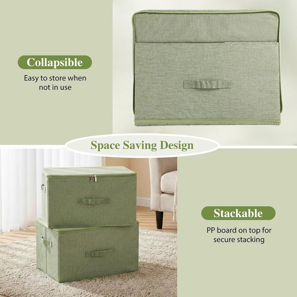 ANMINY Fabric Storage Bins with Zipper Lids, 20"x15"x12", Gree...