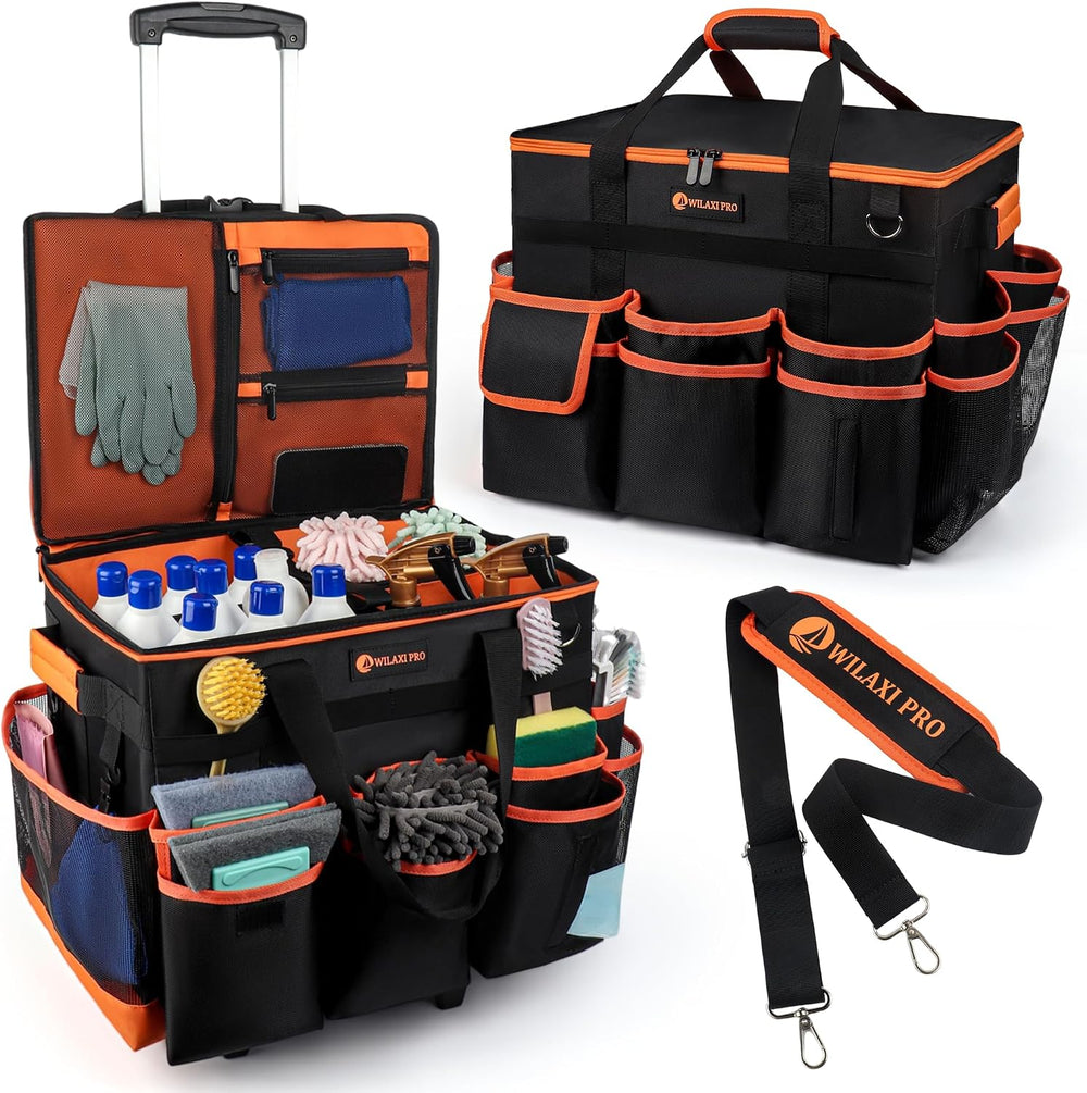 WILAXI PRO Large Rolling Cleaning Caddy with Wheels and Detachable Trolley, ...
